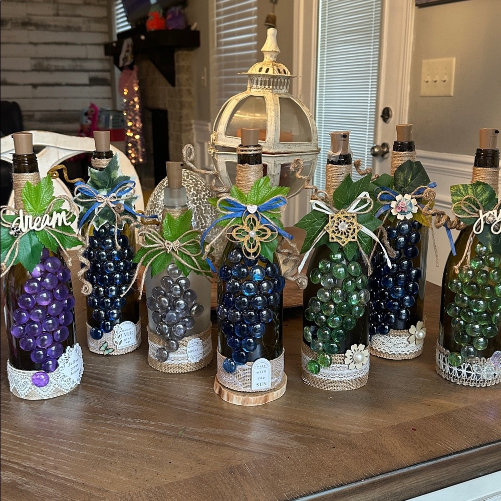 Decorative Wine Bottles (ONE only) with Beads and Leaves